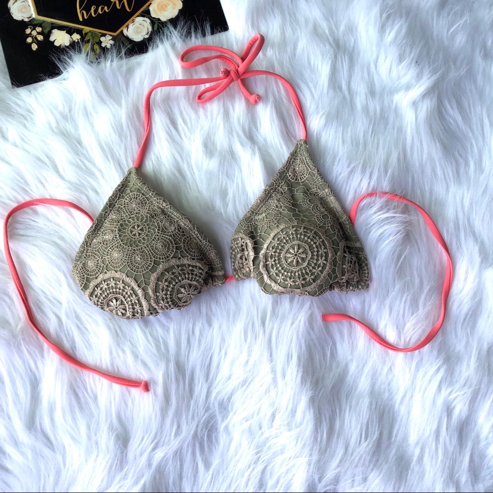Xhilaration Tan Lace and Pink String Bikini Top M